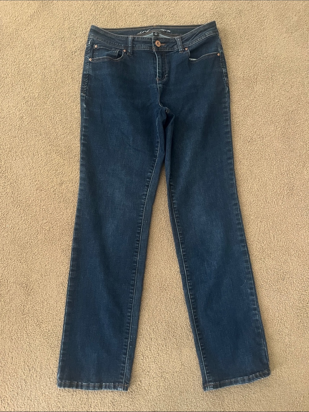 INC Straight Leg Regular Fit Dark Denim Stretch Jeans, Women's 10
